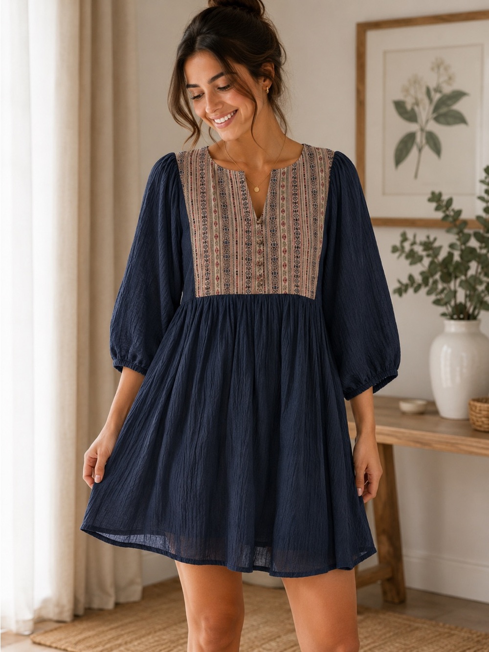 NWT Hayden LA Boho Embroidered Babydoll Dress - Size S